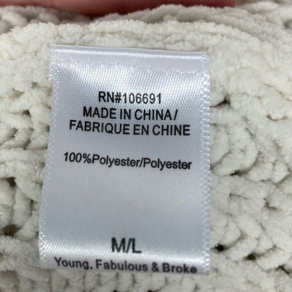Young Fabulous‎ and Broke Chenille Crop Sweater Hoodie White Size Medium Large - Picture 7 of 11
